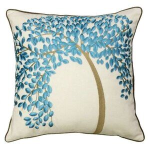 Stratford Home Country Tree Of Life Embroidery Linen Decorative Throw Pillow